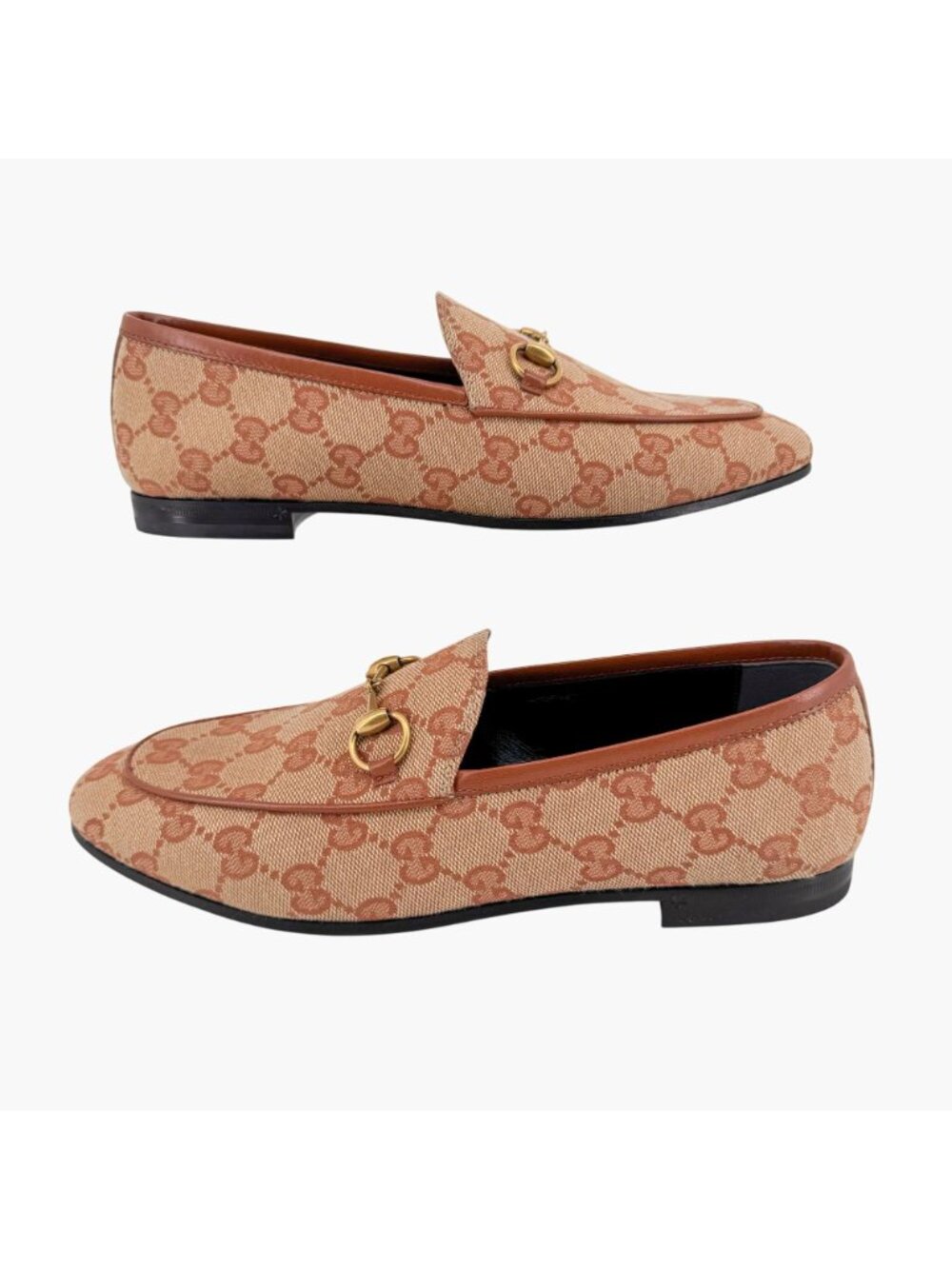 Gucci Jordaan Horsebit Loafers Size 37 US 7 Beige GG Monogram Canvas Flat Shoe - Picture 9 of 15